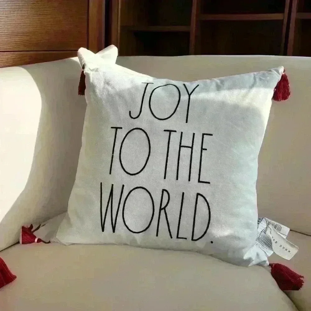 NEW Rae Dunn - Gorgeous JOY TO THE WORLD - Down Filled Accent Christmas Pillow